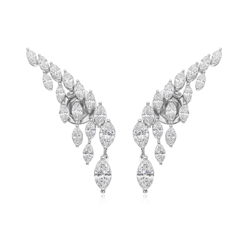 Marquise Cut Natural Diamond Dangle Earrings with Push Back