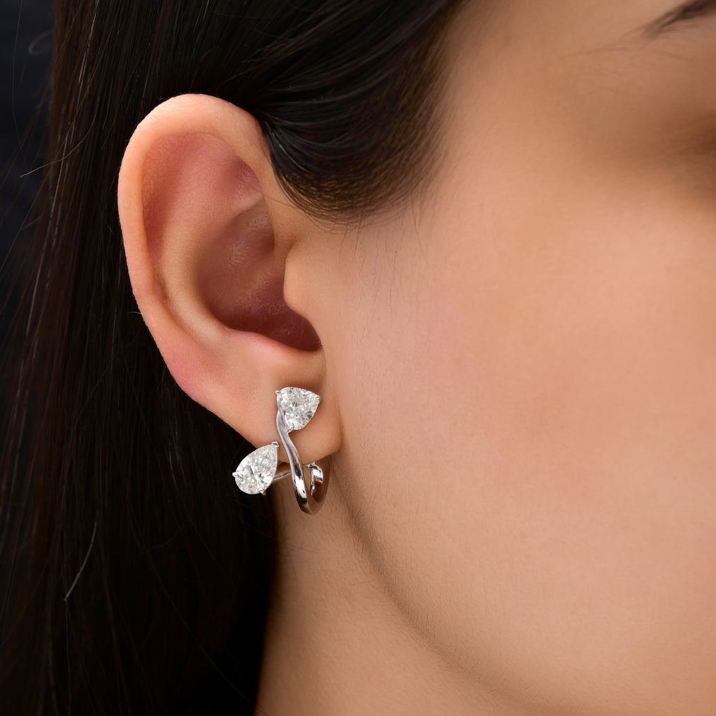 Twist Design Natural Diamond Earrings with Pear & Heart Cut Stones