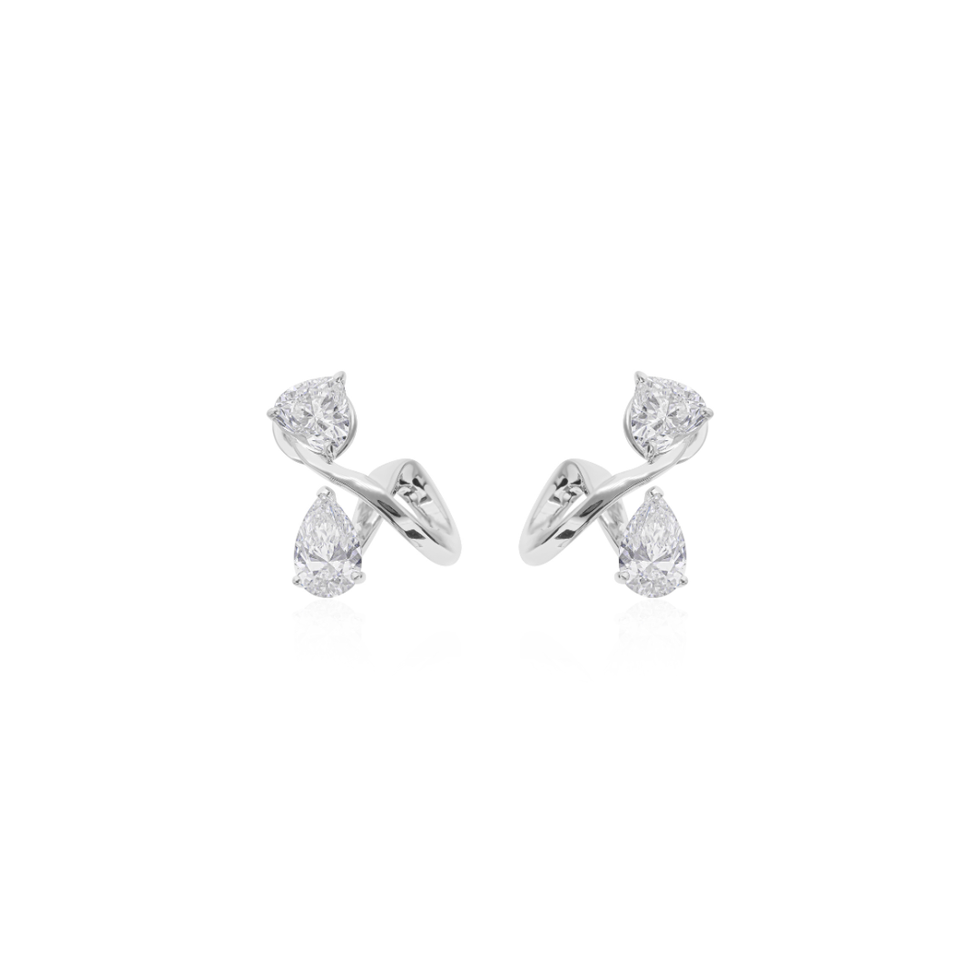 Twist Design Natural Diamond Earrings with Pear & Heart Cut Stones