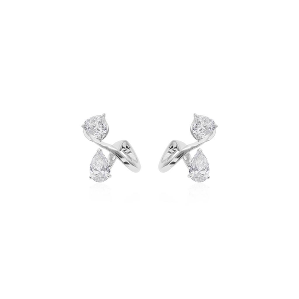 Twist Design Natural Diamond Earrings with Pear & Heart Cut Stones