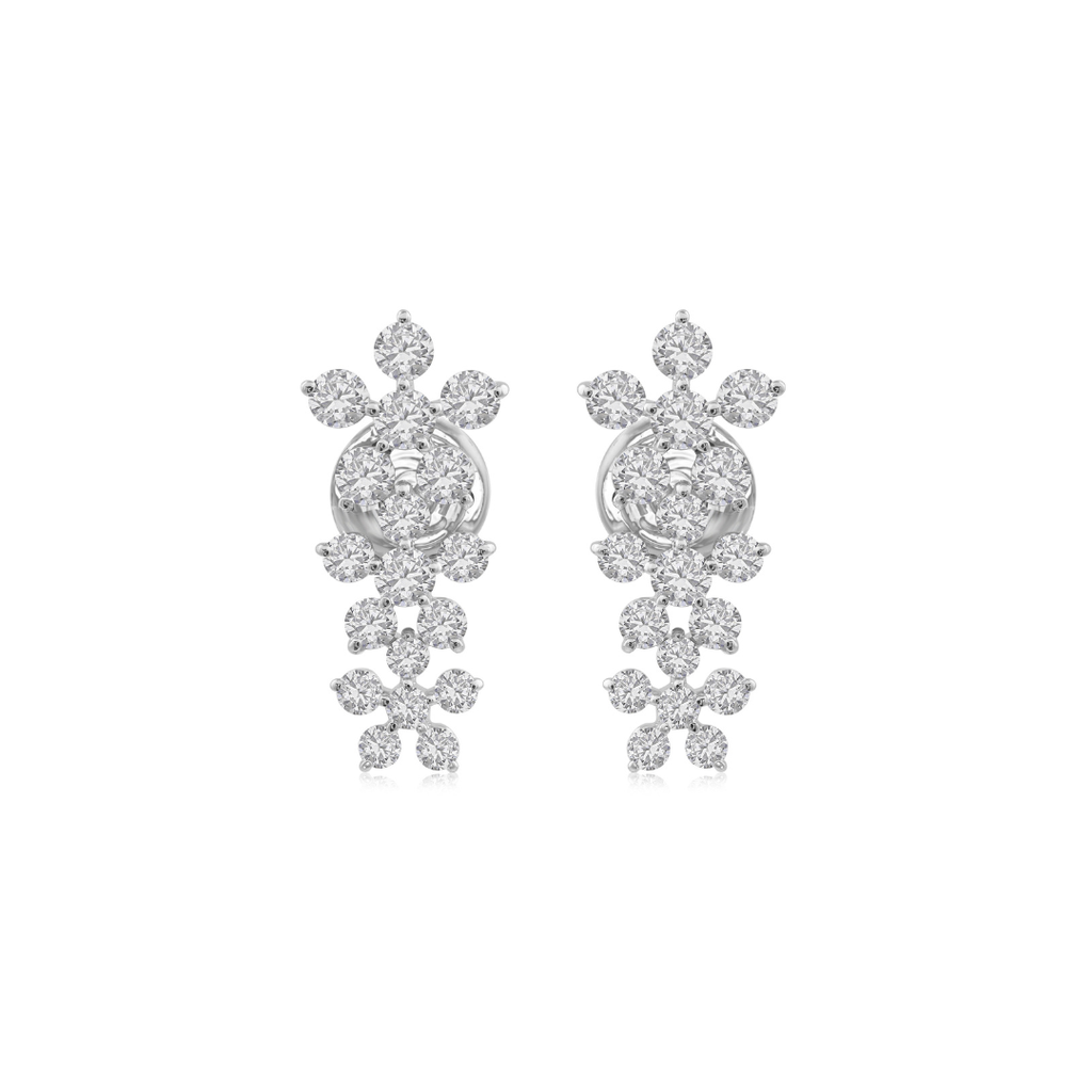 Handcrafted Round Cut Natural Diamond Cluster Flower Earrings