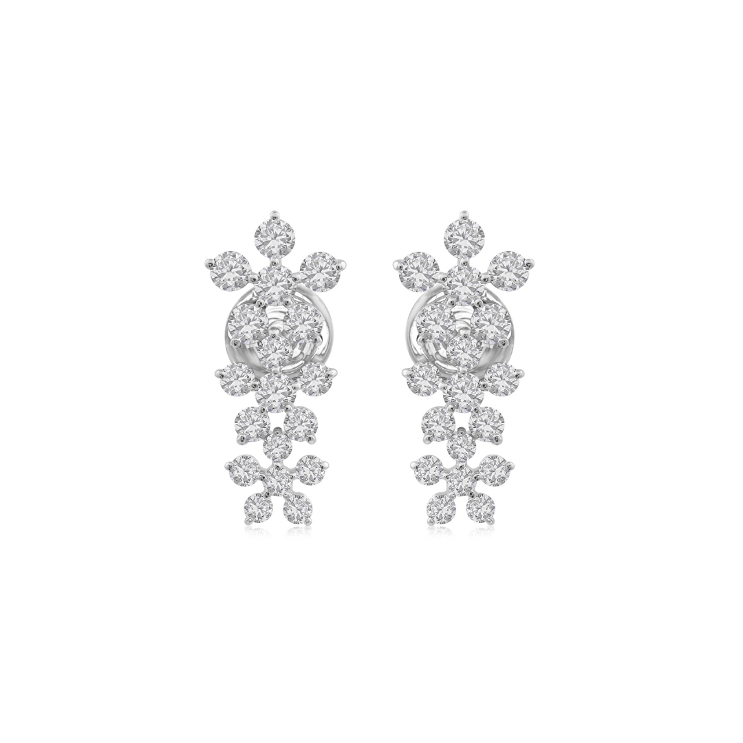 Handcrafted Round Cut Natural Diamond Cluster Flower Earrings