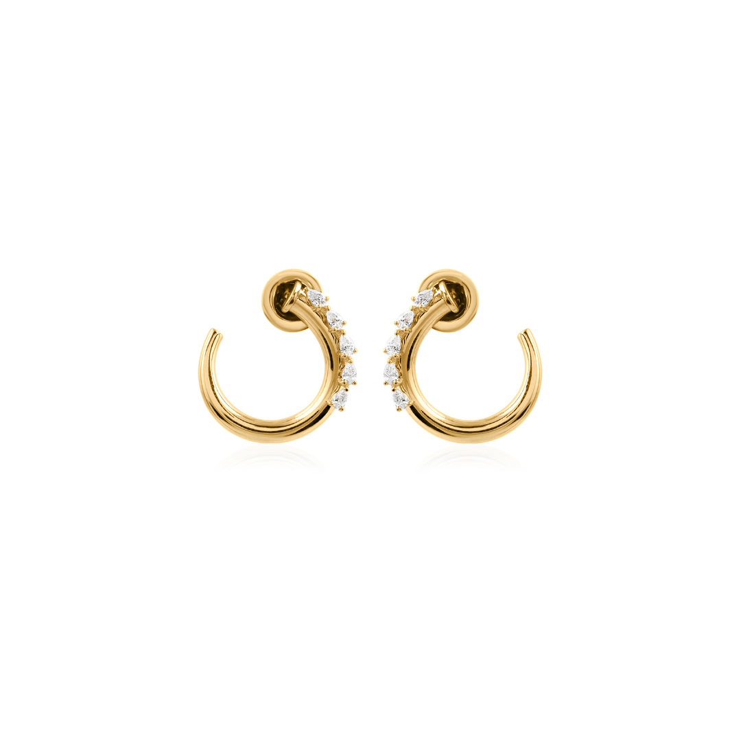 Classic Open Cuff Pear Cut Natural Diamond Gold Hoop Earrings