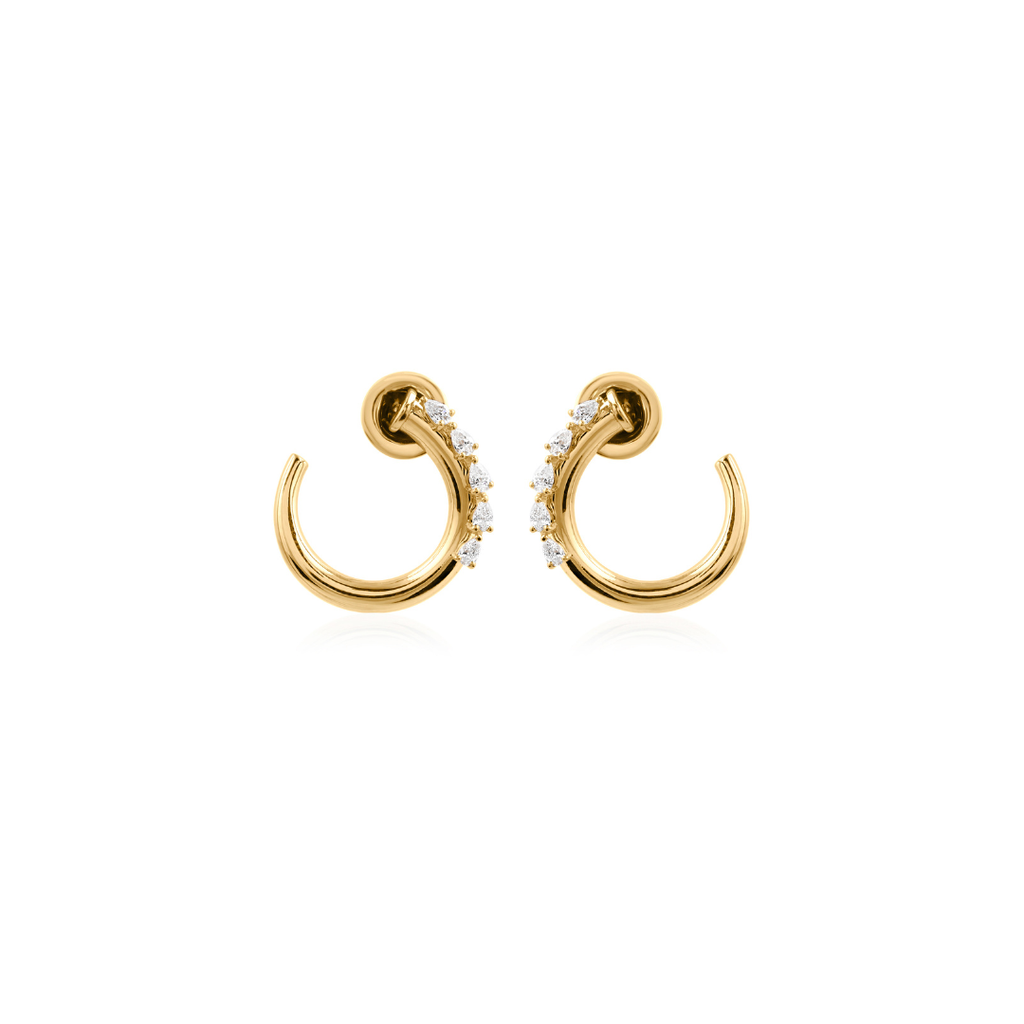 Classic Open Cuff Pear Cut Natural Diamond Gold Hoop Earrings
