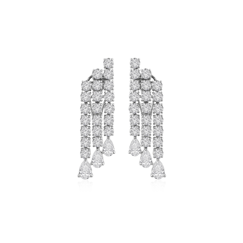 Pear and Round Cut SI Clarity HI Color Drizzling Diamond Gold Drop Earrings