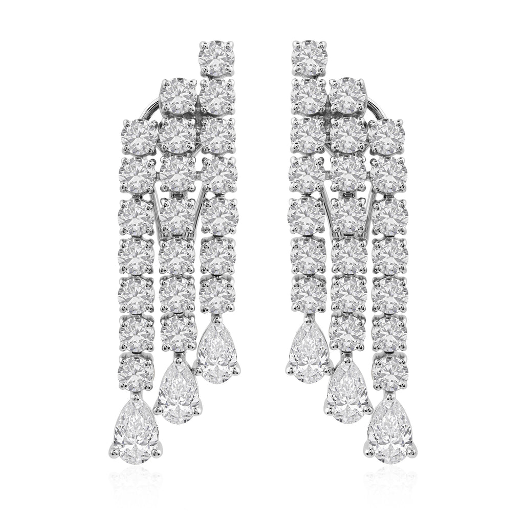Pear and Round Cut SI Clarity HI Color Drizzling Diamond Gold Drop Earrings