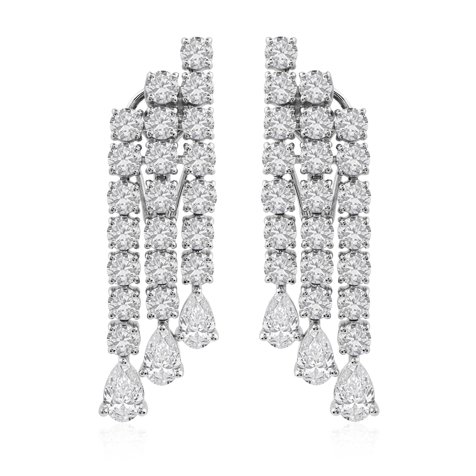 Pear and Round Cut SI Clarity HI Color Drizzling Diamond Gold Drop Earrings