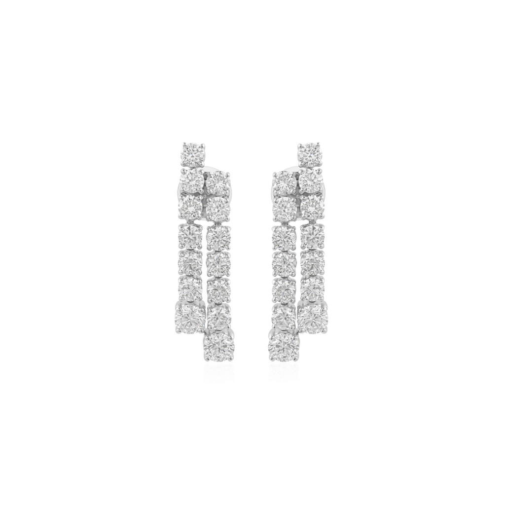Exquisite Double Row Round Cut Natural Diamond Drop Earrings