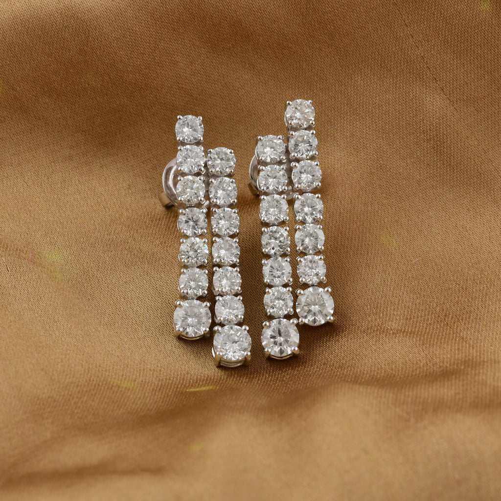 Exquisite Double Row Round Cut Natural Diamond Drop Earrings