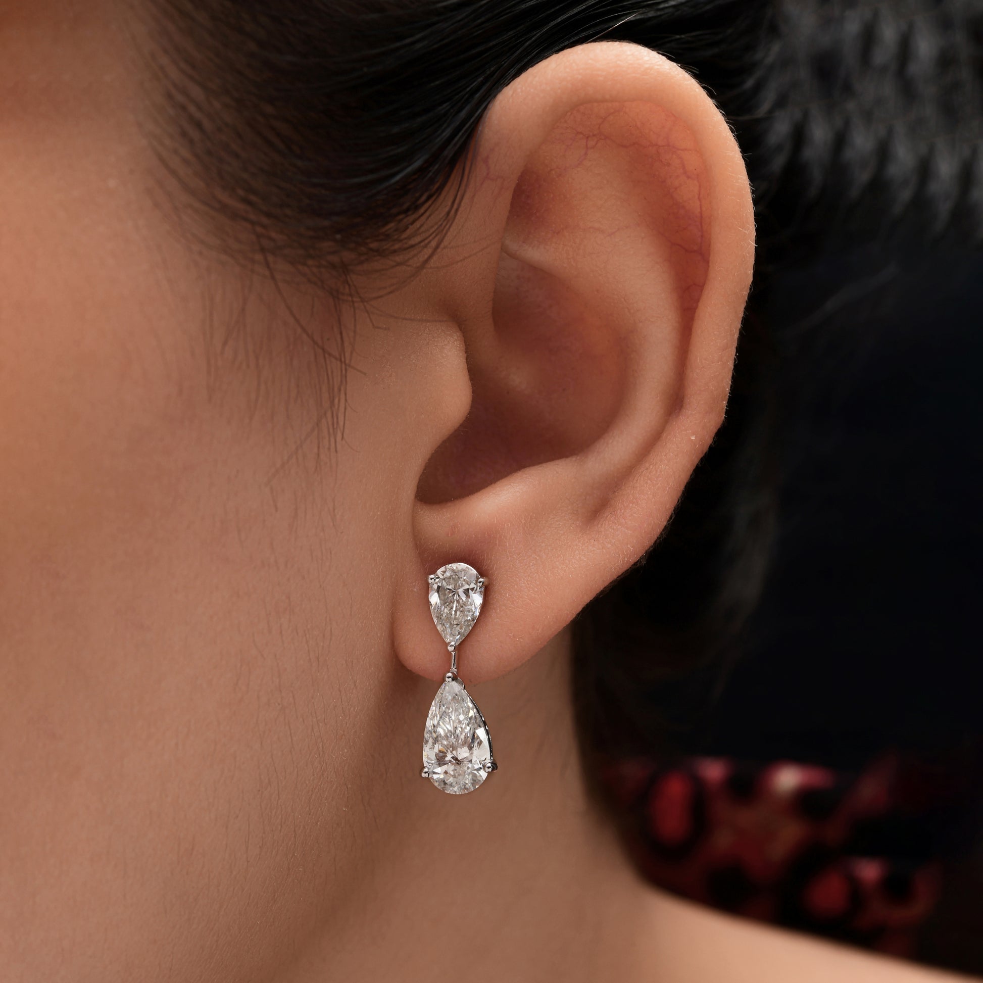 Timeless Pear Cut Natural Diamond Fine Gold Drop Earrings