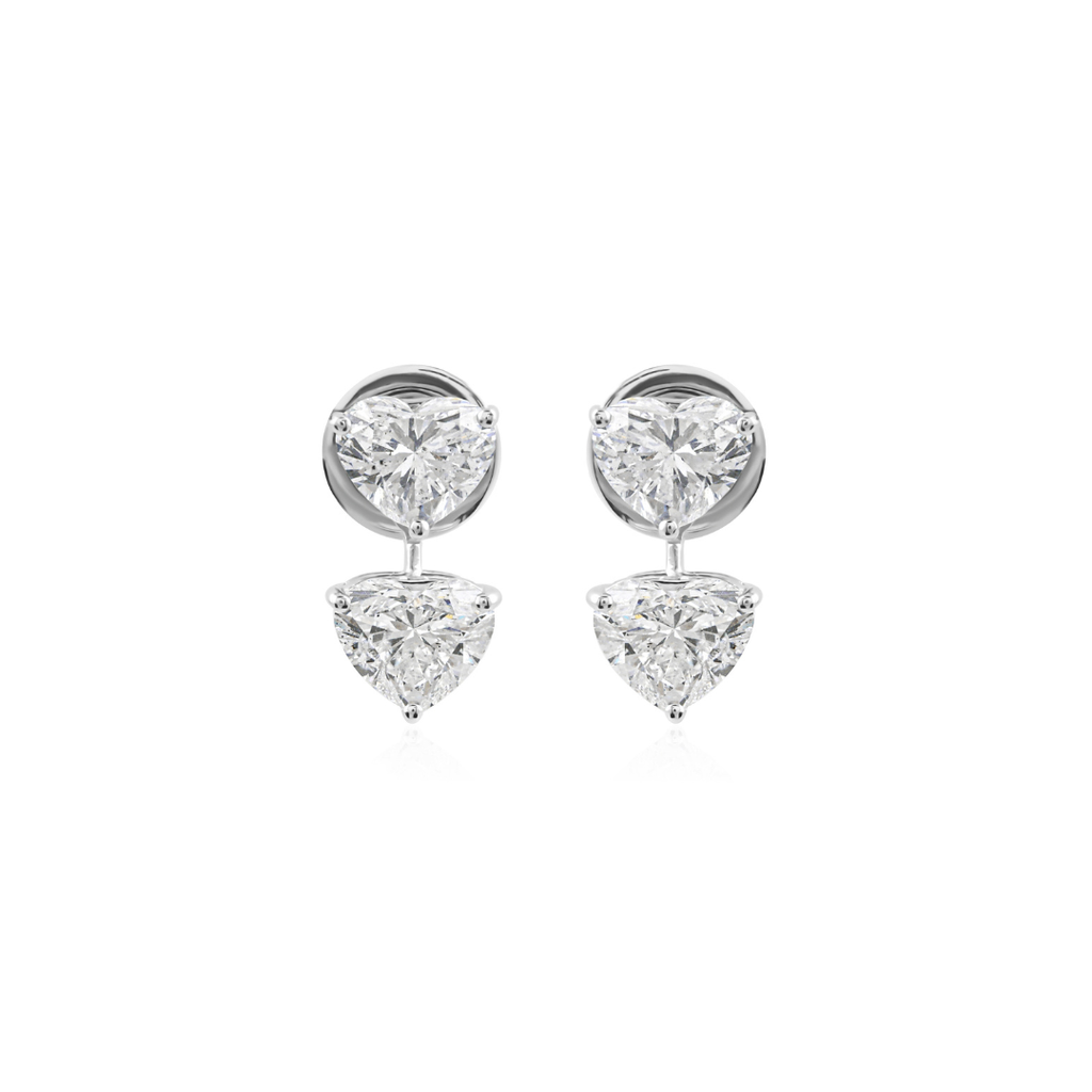Genuine Fine Gold Twin Heart Shaped Diamond Drop Earrings