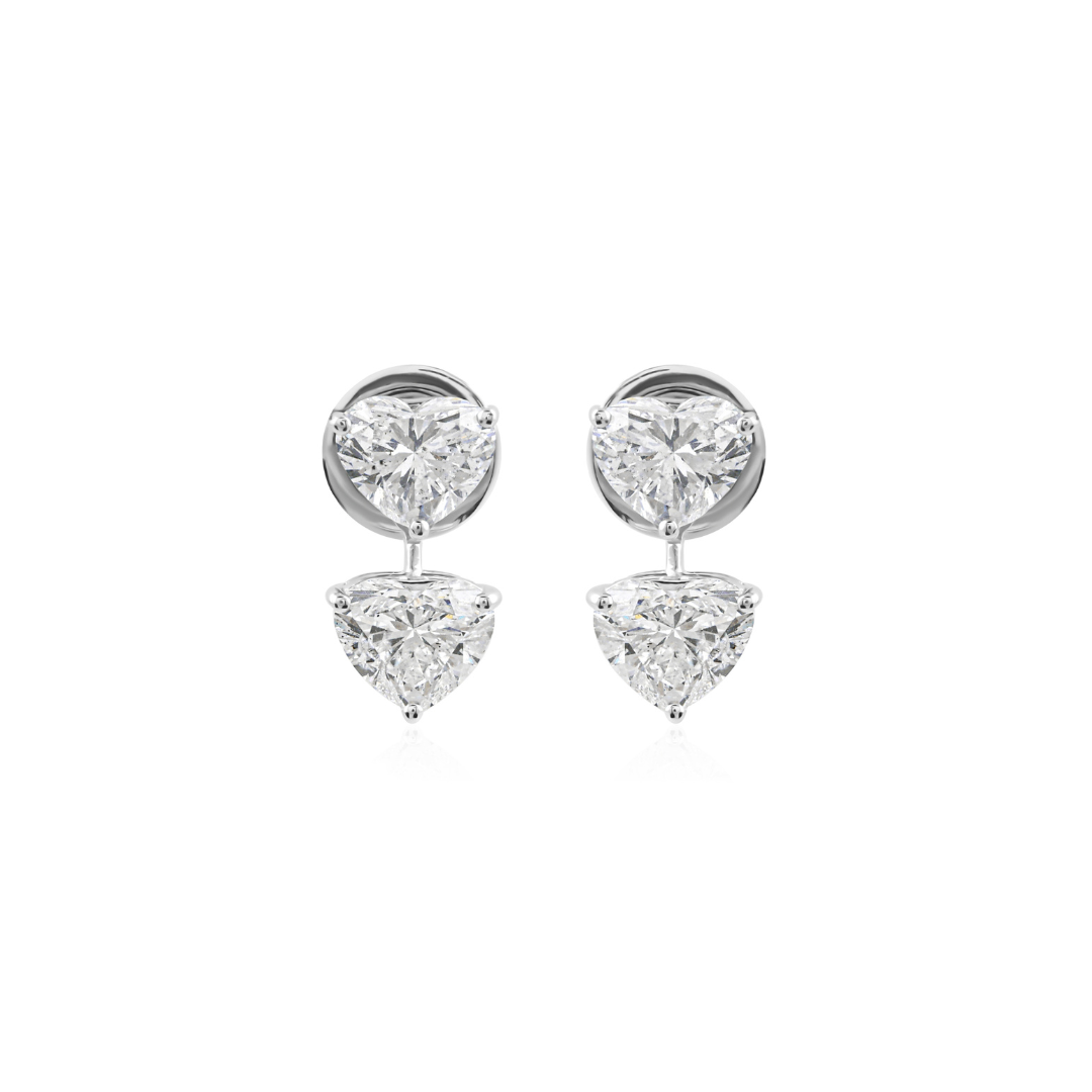 Genuine Fine Gold Twin Heart Shaped Diamond Drop Earrings