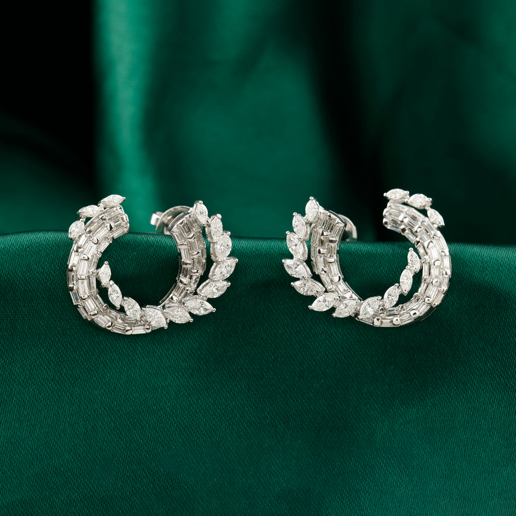 Curved Baguette & Marquise Cut Diamond Earrings