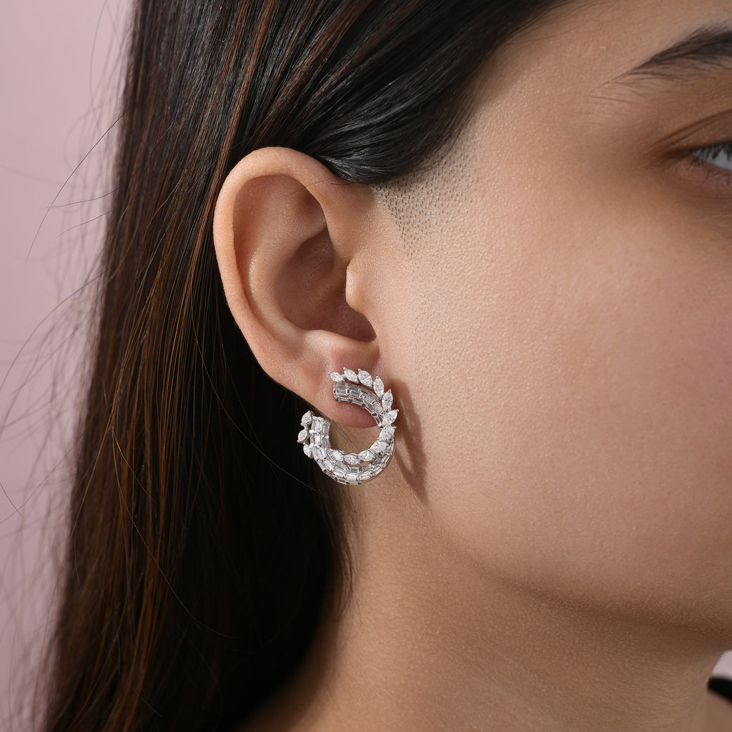 Curved Baguette & Marquise Cut Diamond Earrings