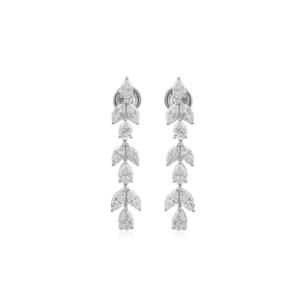 Floral Leaf Marquise & Pear Cut Natural Diamond Gold Drop Earrings