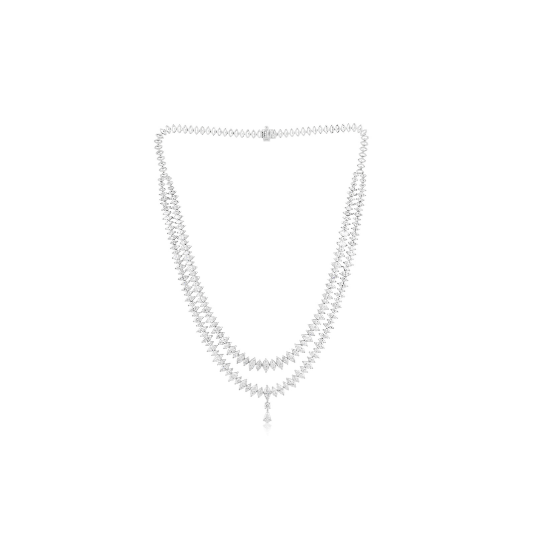 25.58 Ct. SI/H Marquise Cut and Teardrop Diamond Layered Necklace