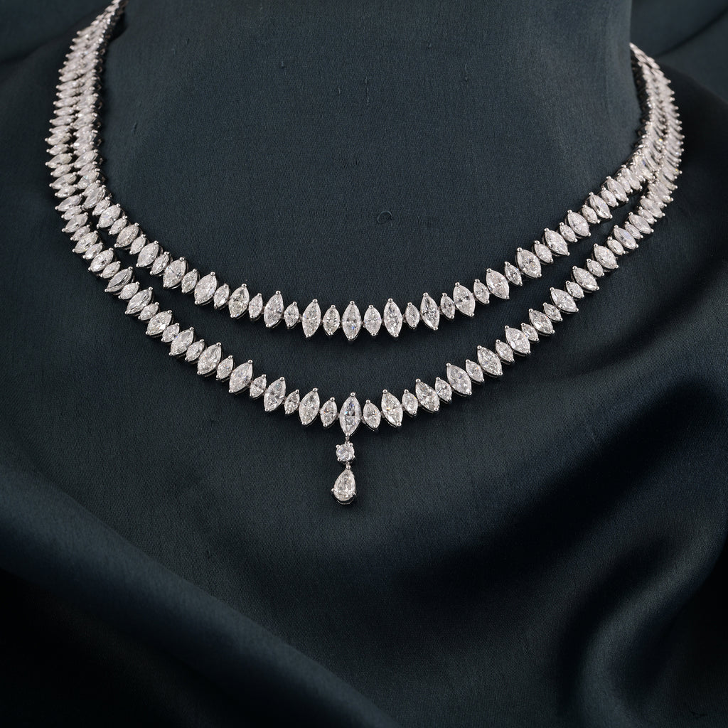 25.58 Ct. SI/H Marquise Cut and Teardrop Diamond Layered Necklace