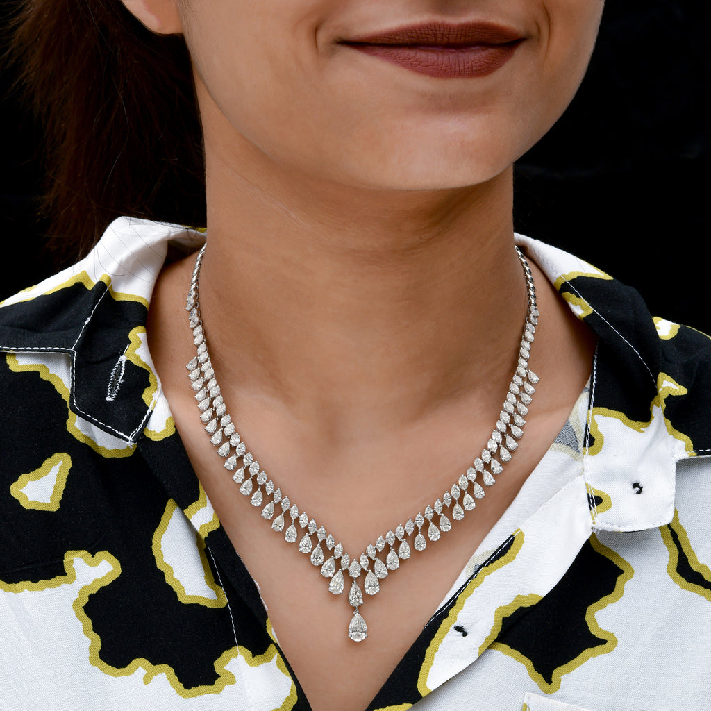 22.79 Ct SI/HI Teardrop Diamond Dangle Necklace Wedding Jewelry