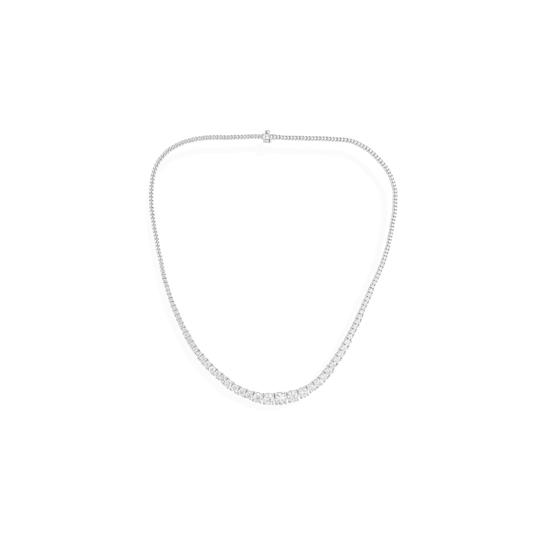 7.49 Carat Natural Round Shape Diamond Graduated Tennis Necklace