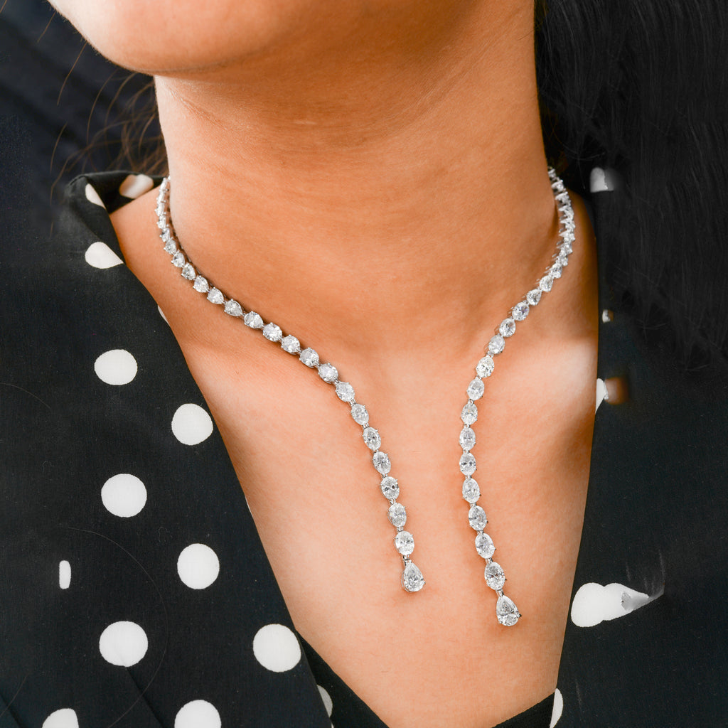 17.59 Ct SI/HI Pear Cut Diamond Choker Open Necklace Bridal Wedding Jewelry