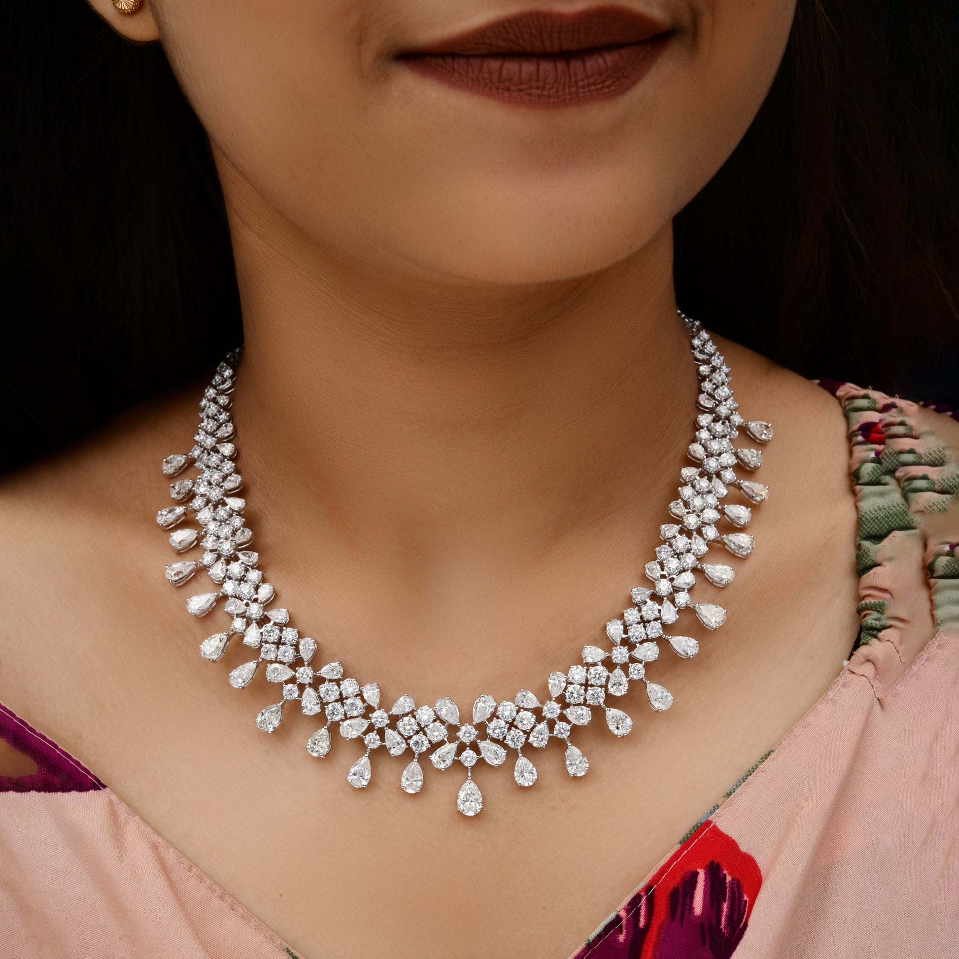 50.46ct Natural Round Pear Cut Diamond Cluster Necklace