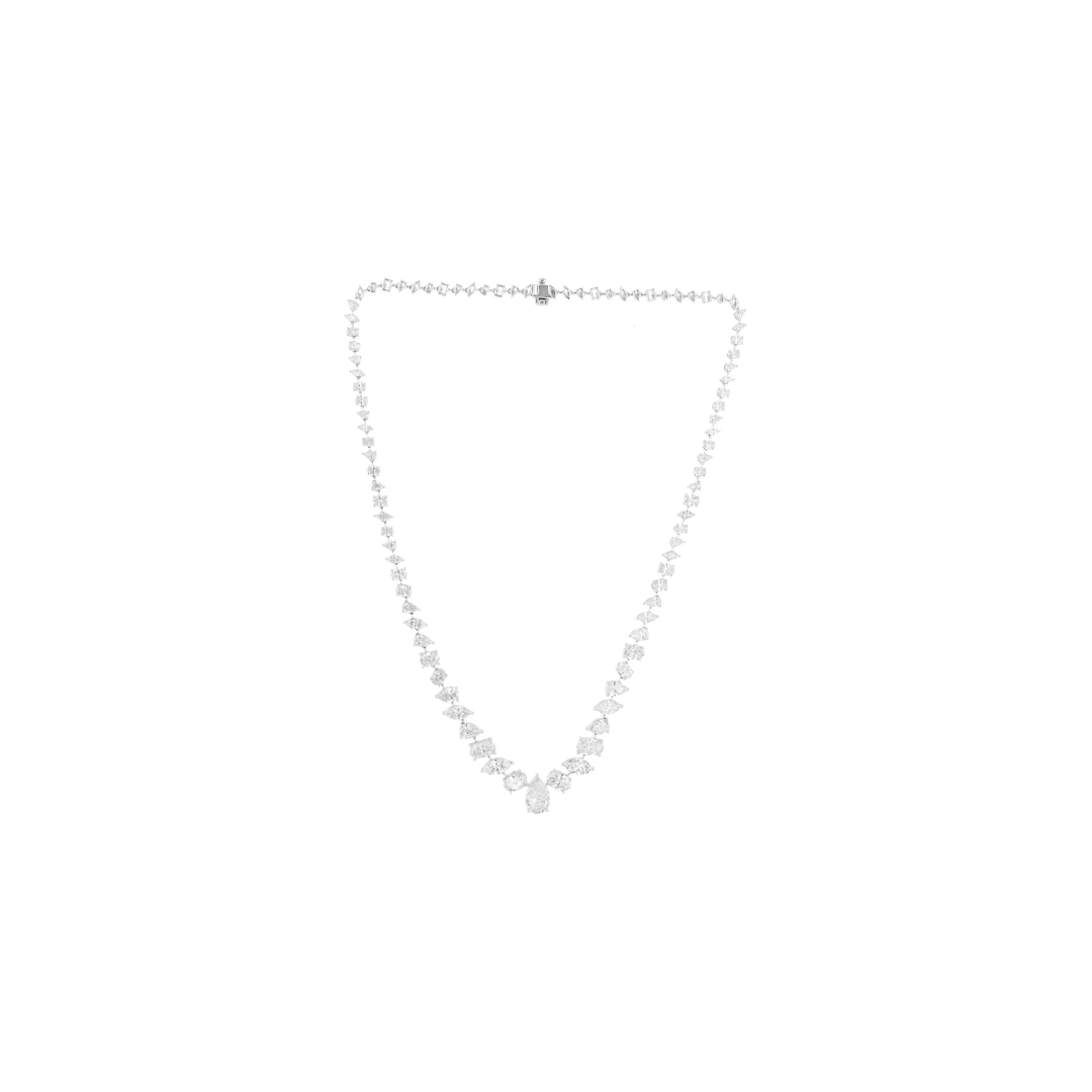 Exquisite Leaf Inspired Marquise and Pear Diamond Solid Gold Tennis Necklace