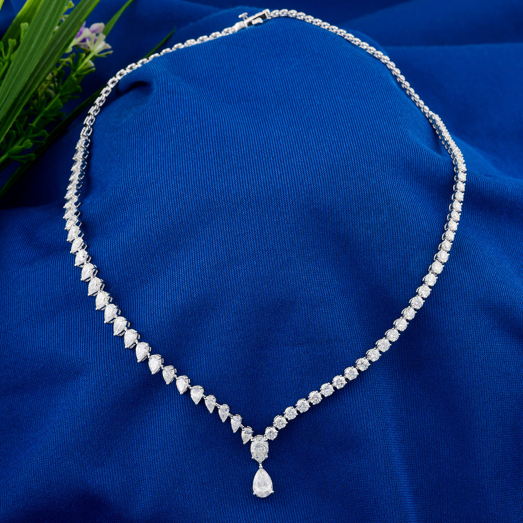 11.21 Ct Pear Round Teardrop Dangle Diamond Necklace Everyday Jewelry