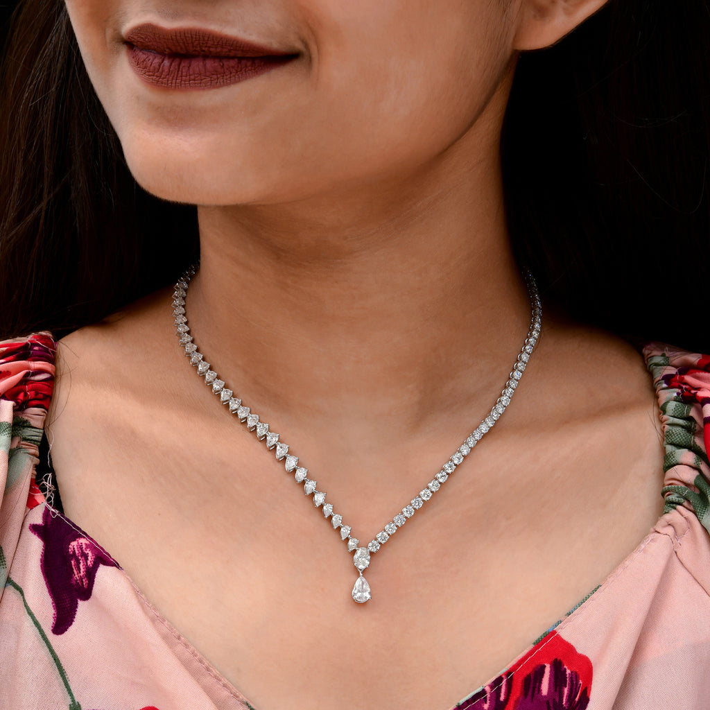 11.21 Ct Pear Round Teardrop Dangle Diamond Necklace Everyday Jewelry