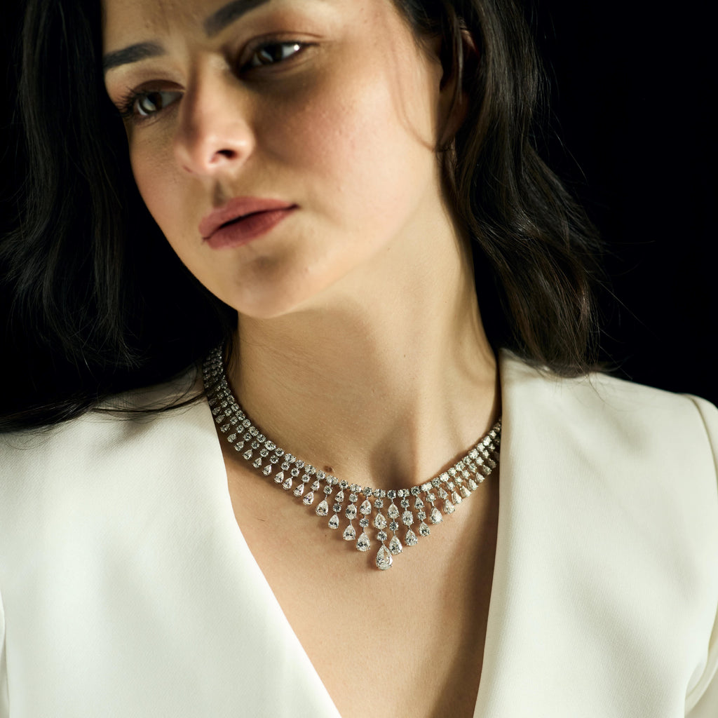 Natural Diamond Statement Fine Gold Drop Necklace