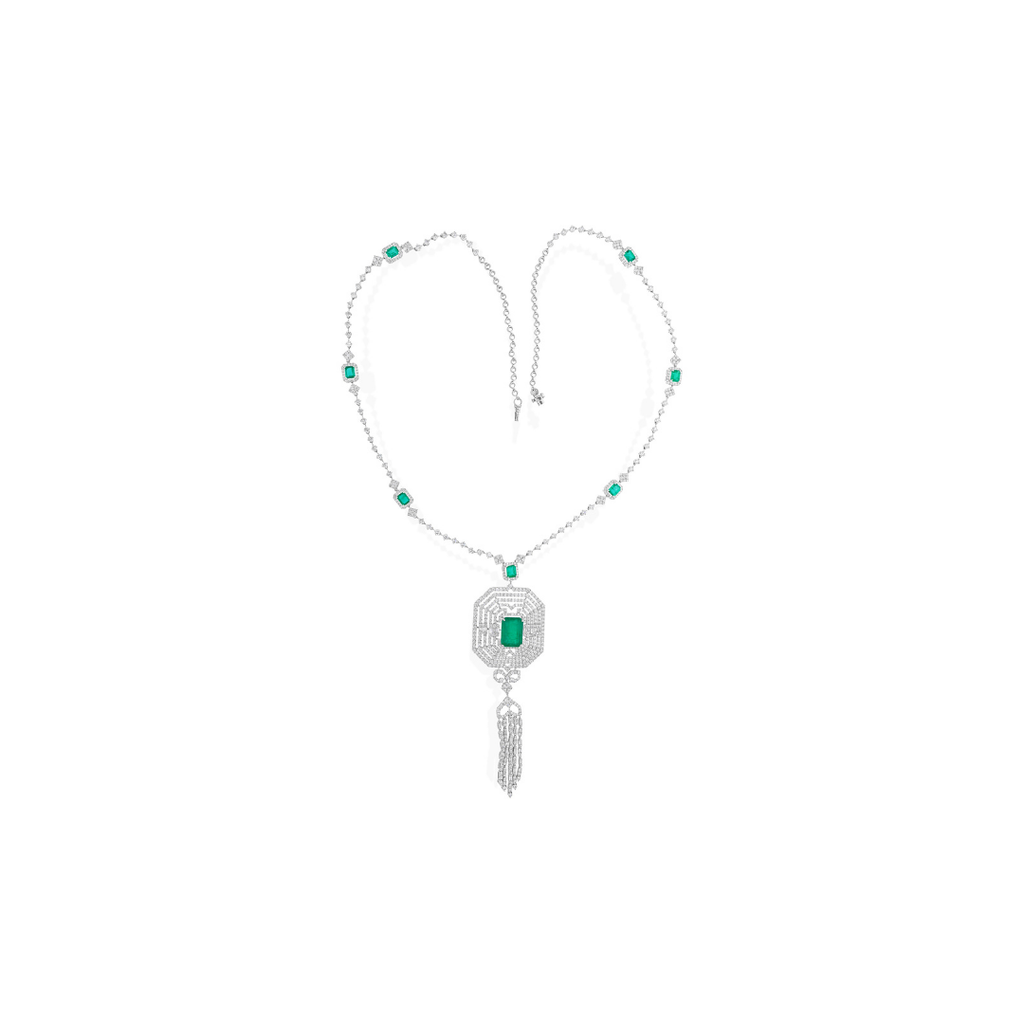 19.08 Tcw Zambian Emerald SI/H Diamond Drop Pendant Necklace