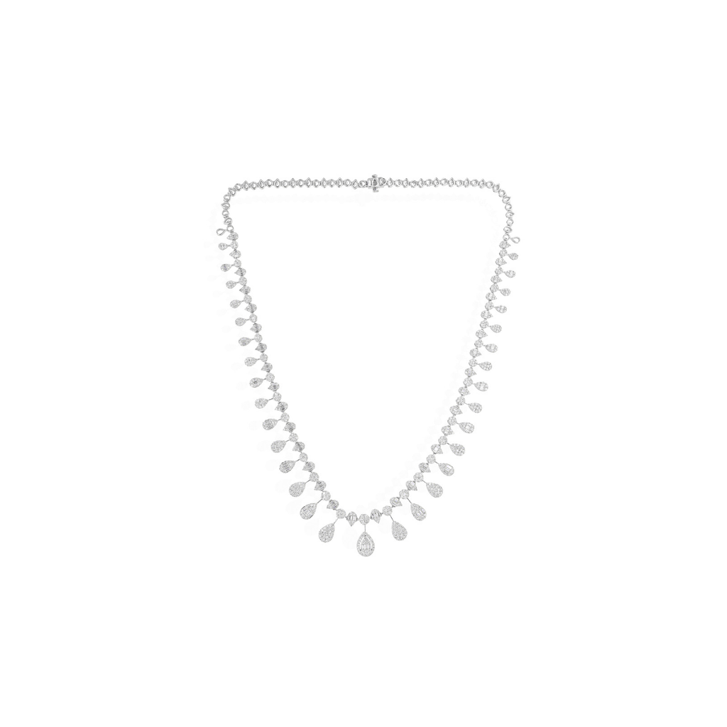 6.35 Ct SI/H Round Baguette Cut Diamond Collar Dangle Necklace