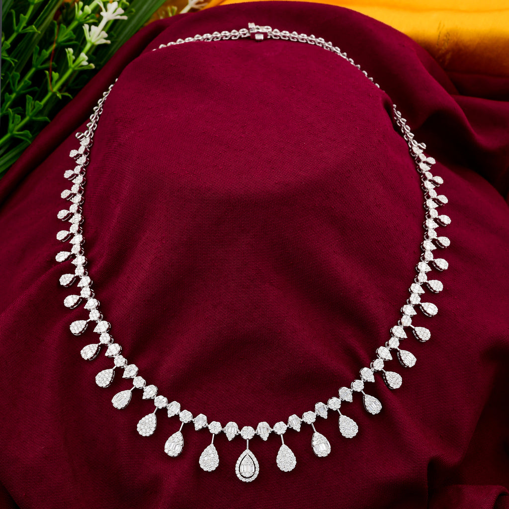 6.35 Ct SI/H Round Baguette Cut Diamond Collar Dangle Necklace