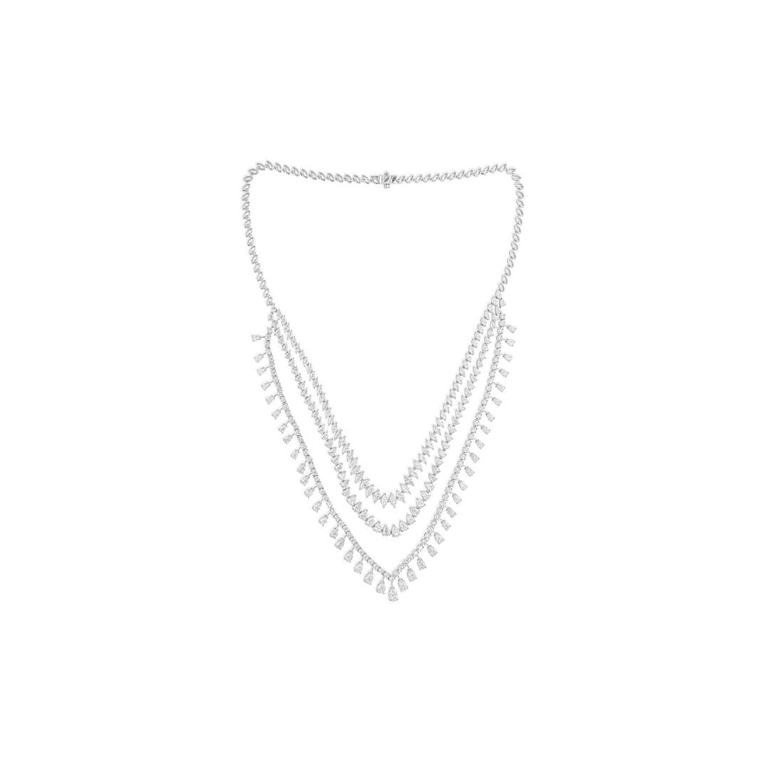 Fine Gold 17.55 Carat Multi Cut Natural Diamond Layered Wedding Necklace