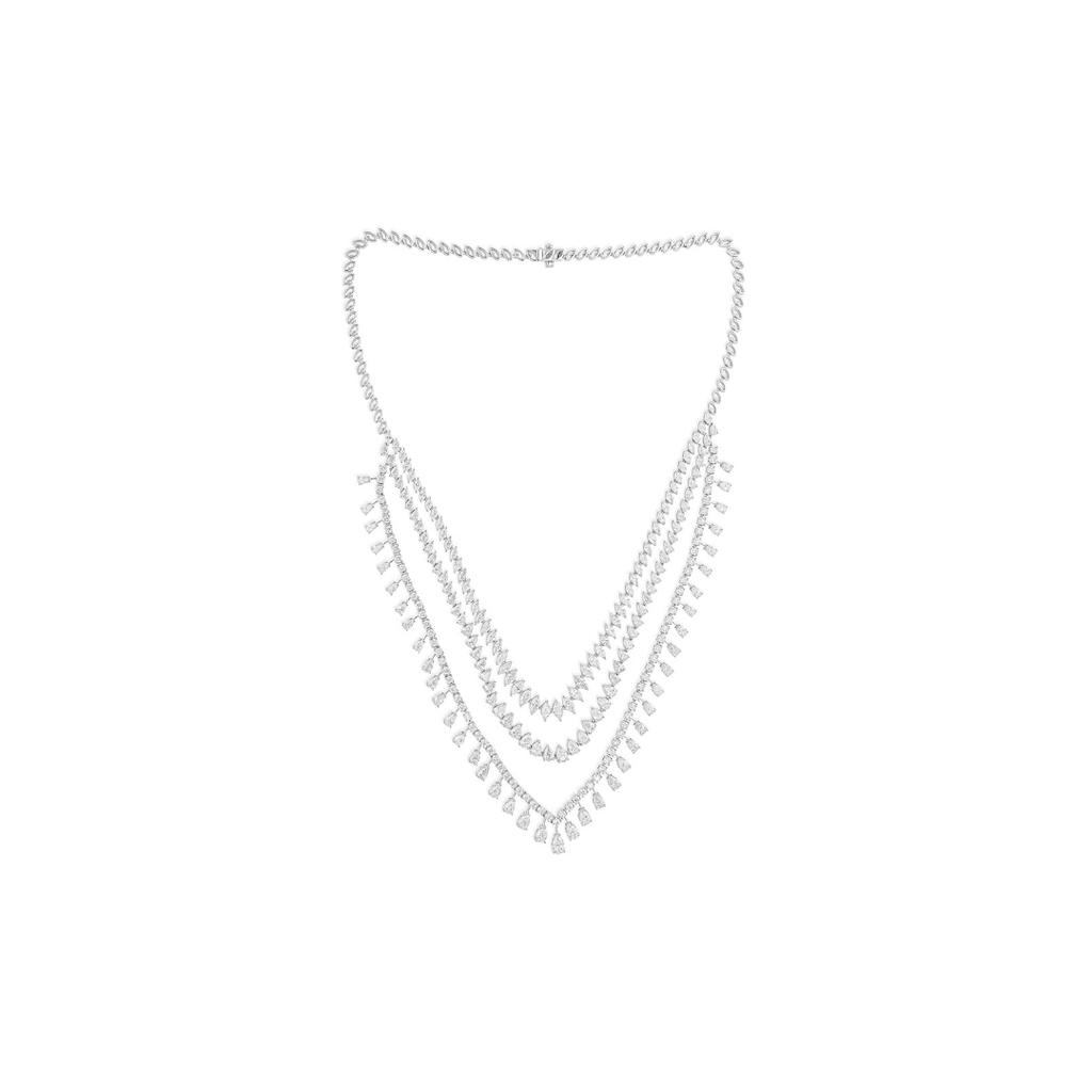 Fine Gold 17.55 Carat Multi Cut Natural Diamond Layered Wedding Necklace