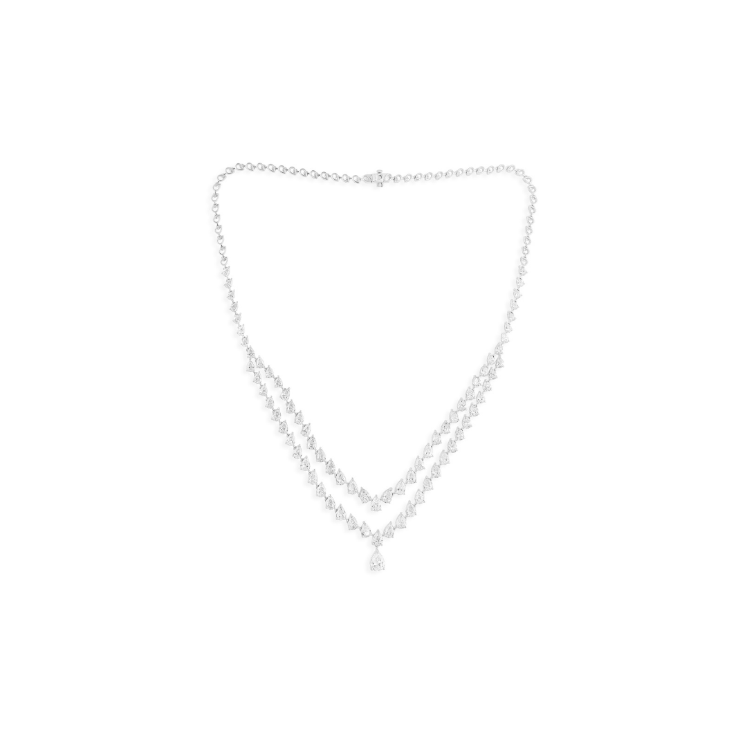 Double Strand Fine Gold 14.81 Carat Pear Cut Natural Diamond Necklace
