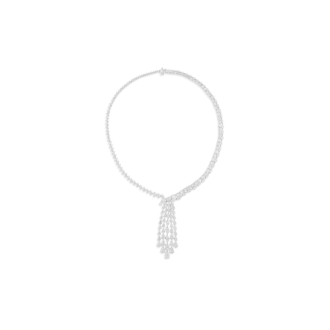 33.17 Ct Natural SI/H Multi Shape Diamond Lariat Cascading Drop Necklace