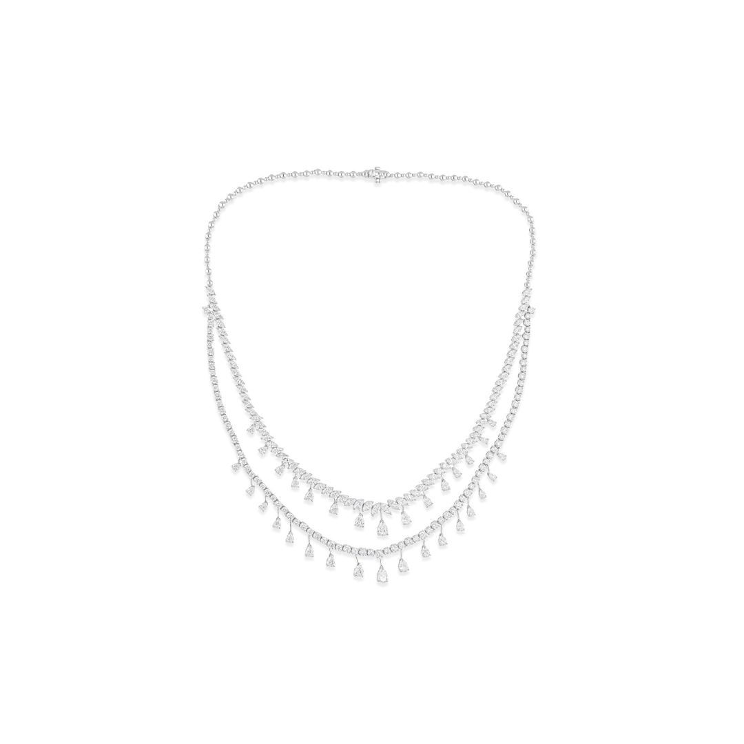 15.40 Ct Teardrop Diamond Layered Gold Necklace for Anniversary Gift