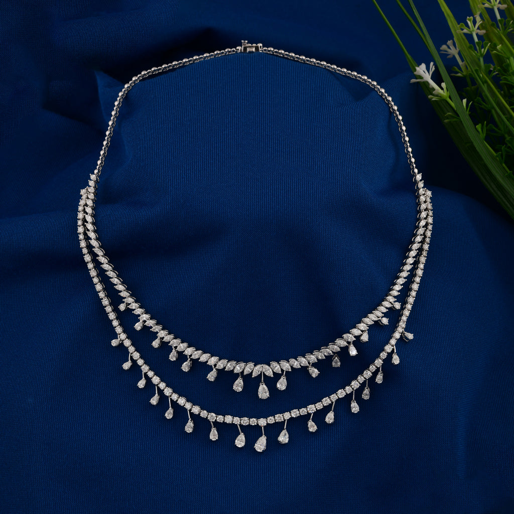 15.40 Ct Teardrop Diamond Layered Gold Necklace for Anniversary Gift