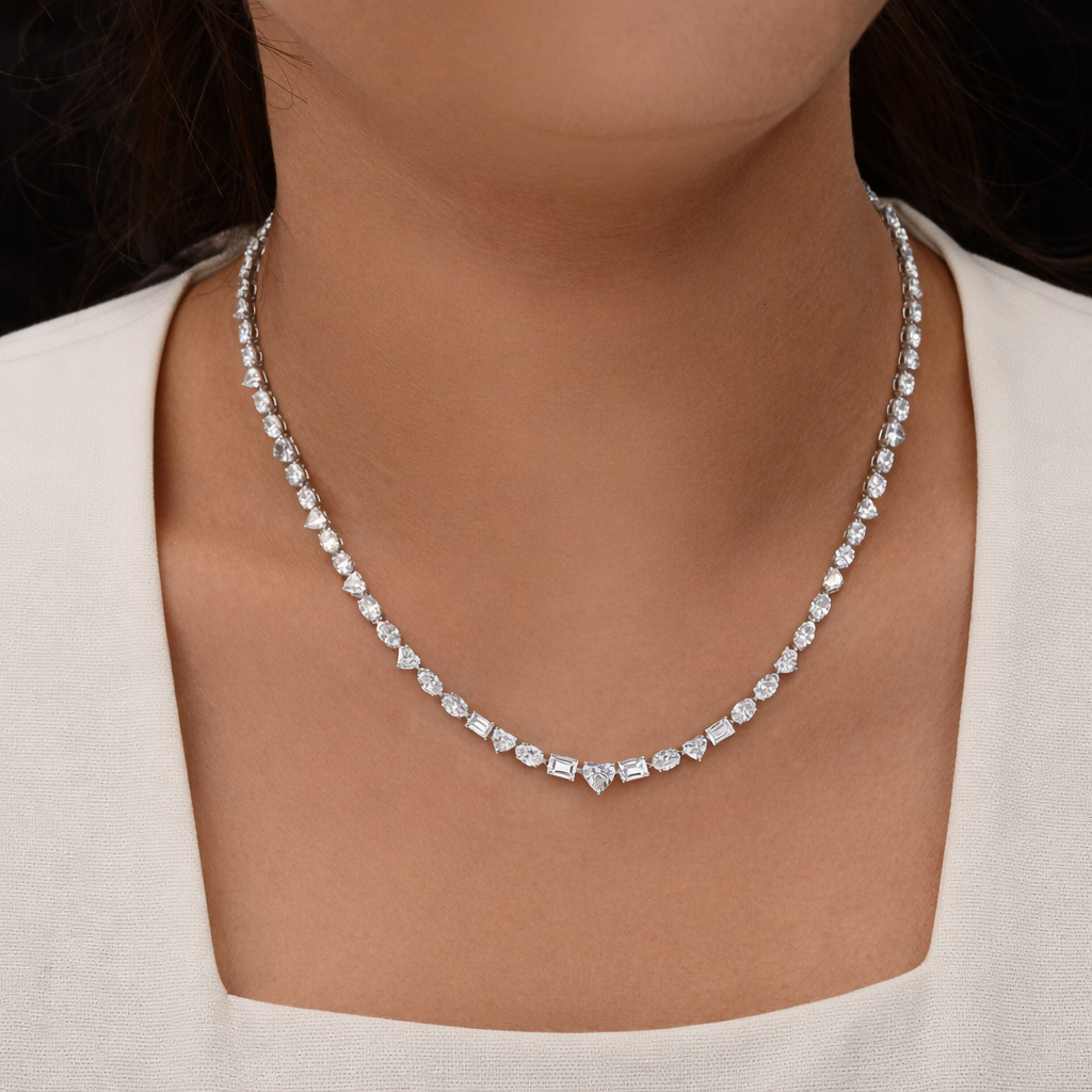 11.65ct Multi Shape Diamond Wedding Tennis Necklace