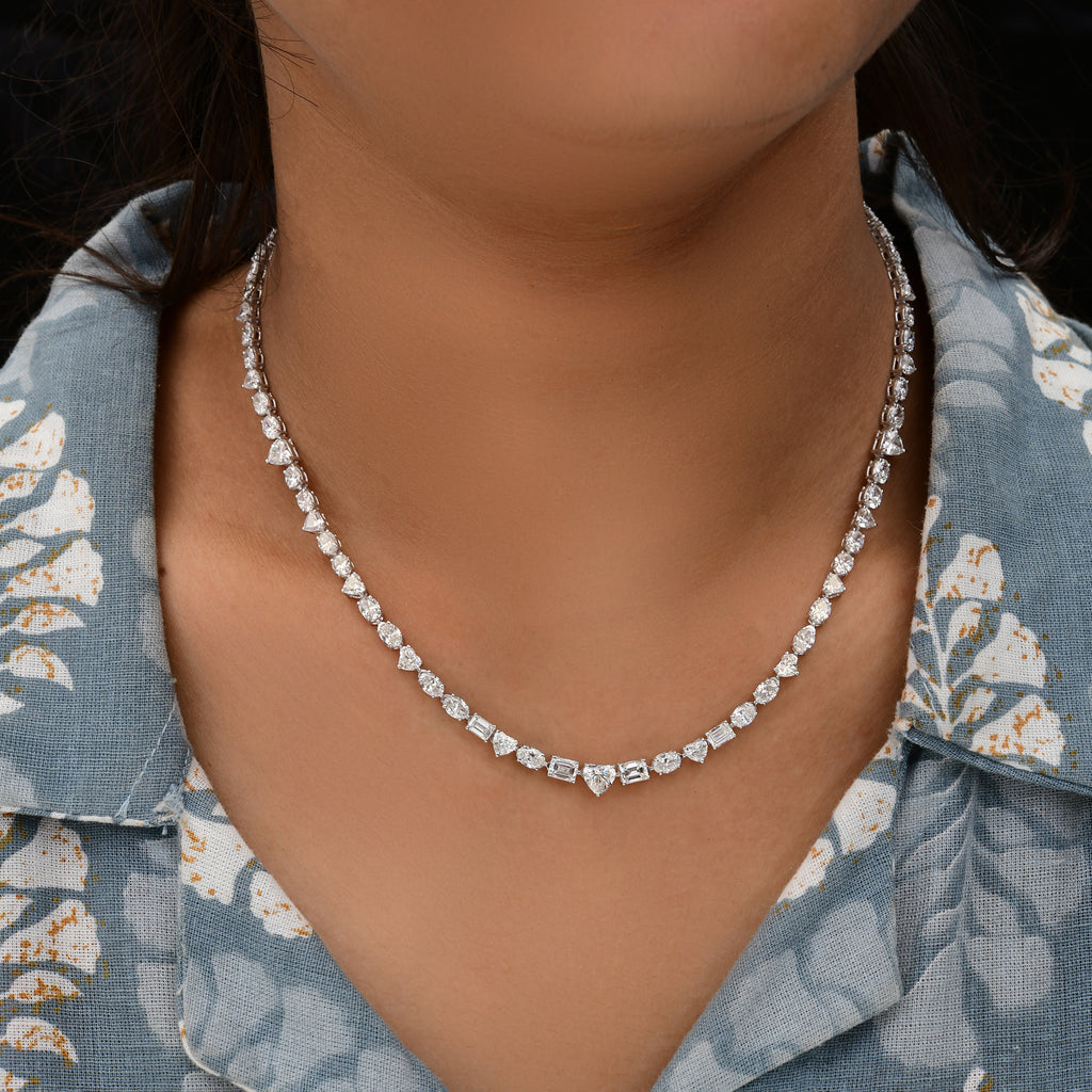 11.65 Ct. SI/HI Multi Shape Diamond Tennis Necklace Wedding Gift