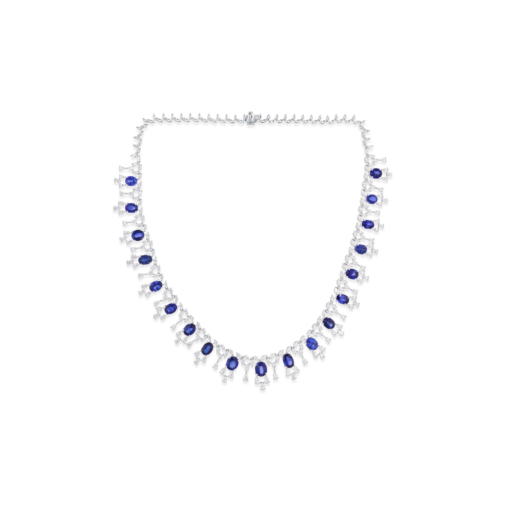 33.04 Tcw Natural Blue Sapphire SI/H Diamond Collar Statement Necklace