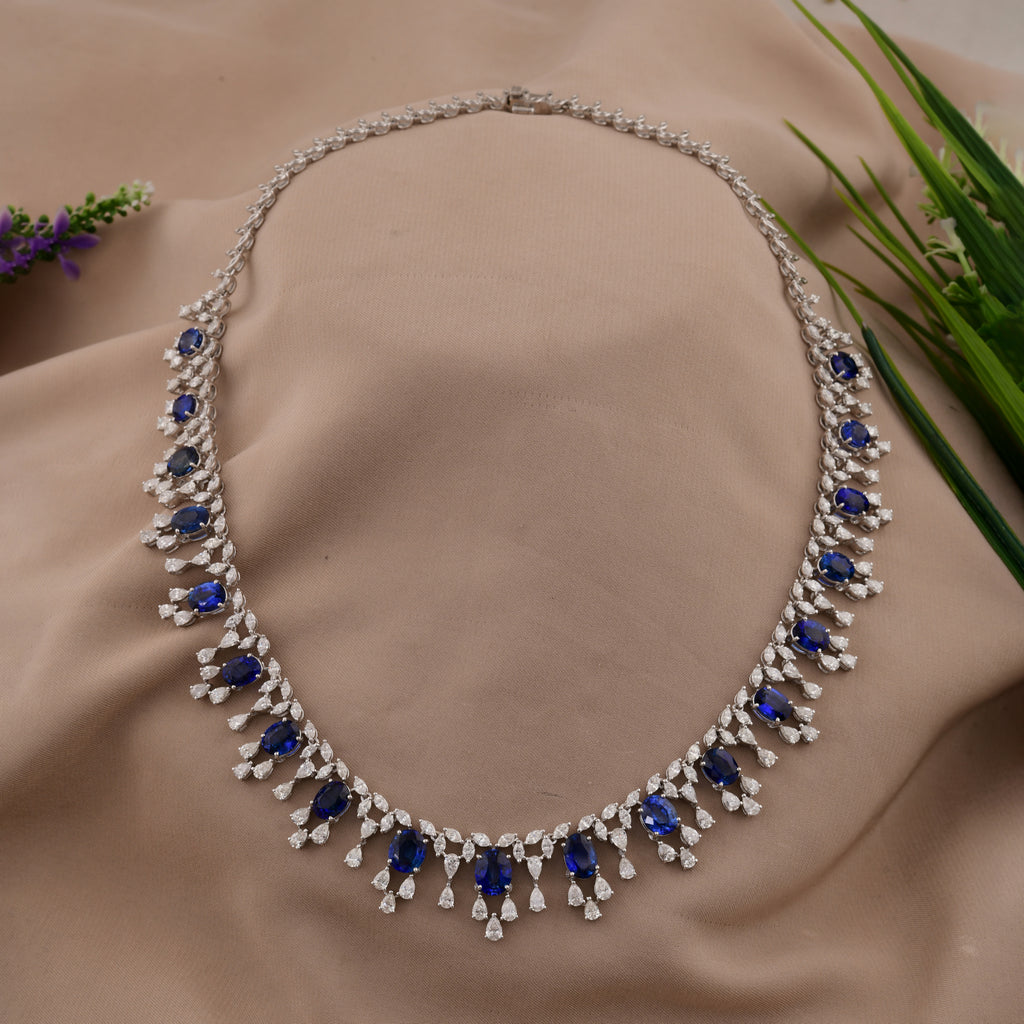 33.04 Tcw Natural Blue Sapphire SI/H Diamond Collar Statement Necklace