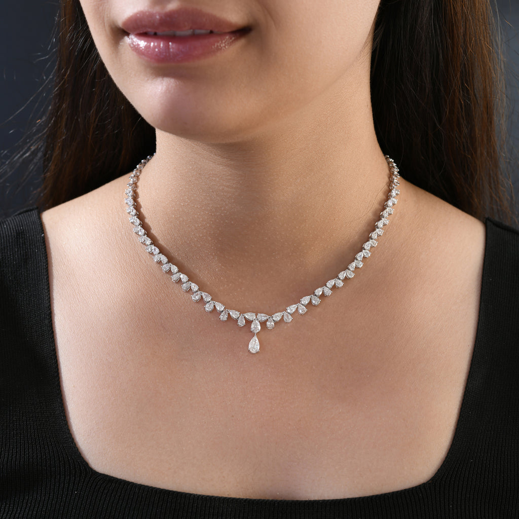 Timeless Diamond Drop Necklace with Pear Shaped Diamonds in Fine Gold