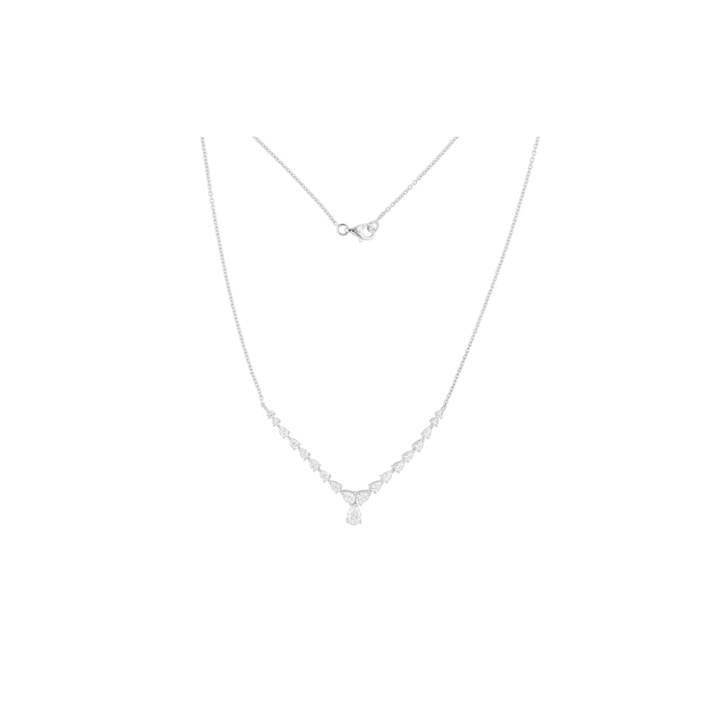 2.04 Carat Diamond Tennis Necklace Gold Graduated Design with Teardrop Pendant
