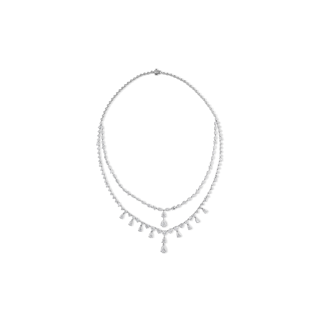 Luxury 18.90Ct Mixed Cut Double Layer Natural Diamond Drop Necklace In Solid Gold