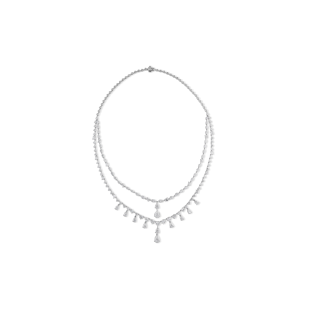 Luxury 18.90Ct Mixed Cut Double Layer Natural Diamond Drop Necklace In Solid Gold