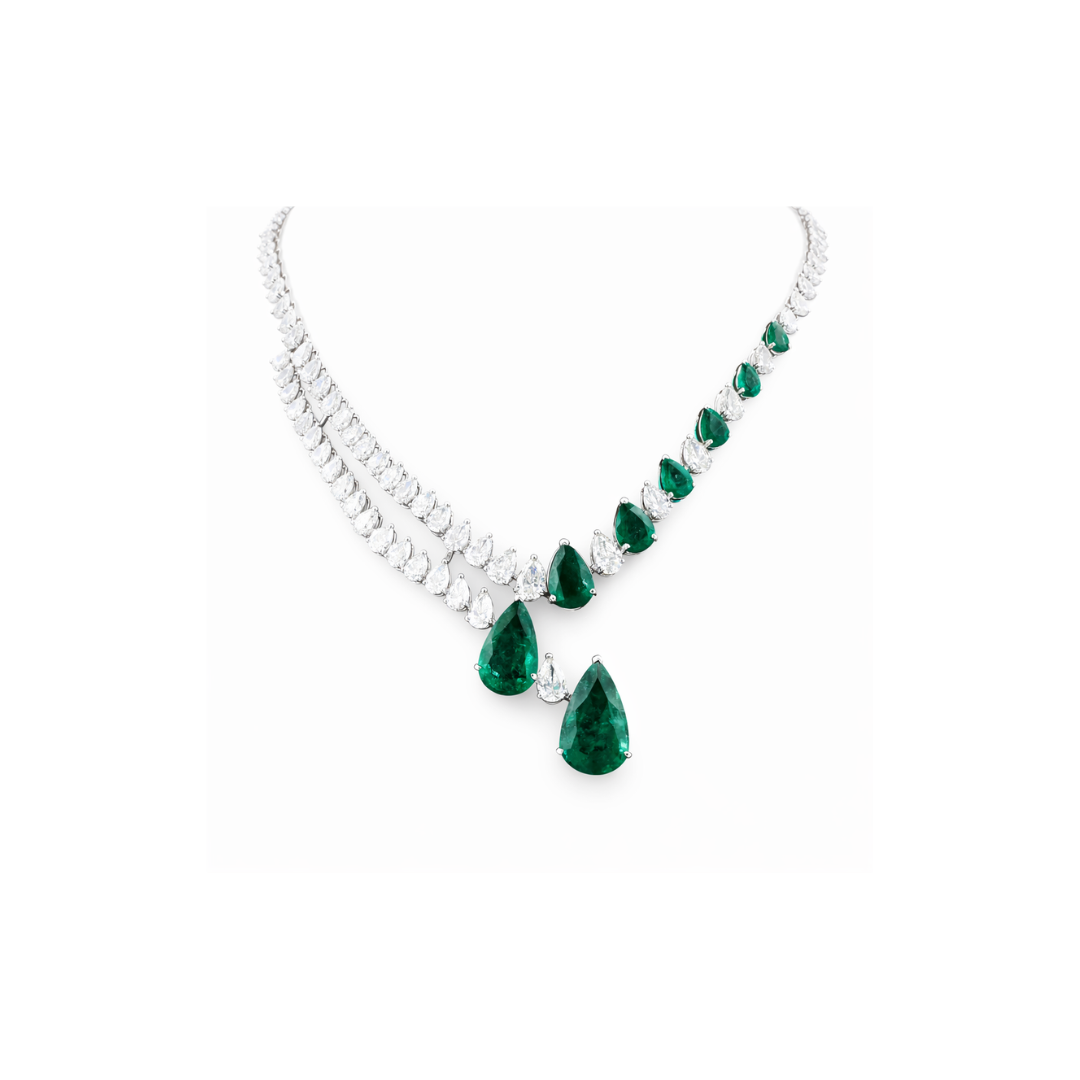 Pear Shape Emerald & Diamond Statement Necklace
