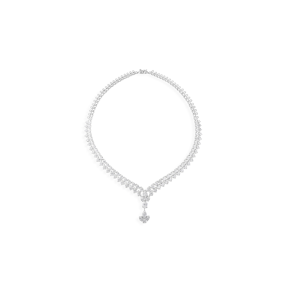 Exquisite 30.15 Ct Fine Gold Pear Cut Double Strand Diamond Drop Cluster Necklace