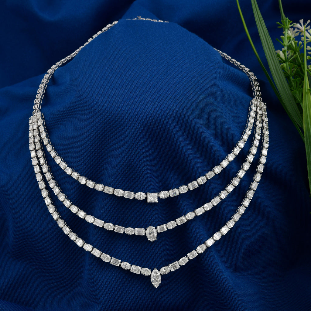 Triple Strand Natural Diamond Statement Drop Necklace in Fine Gold