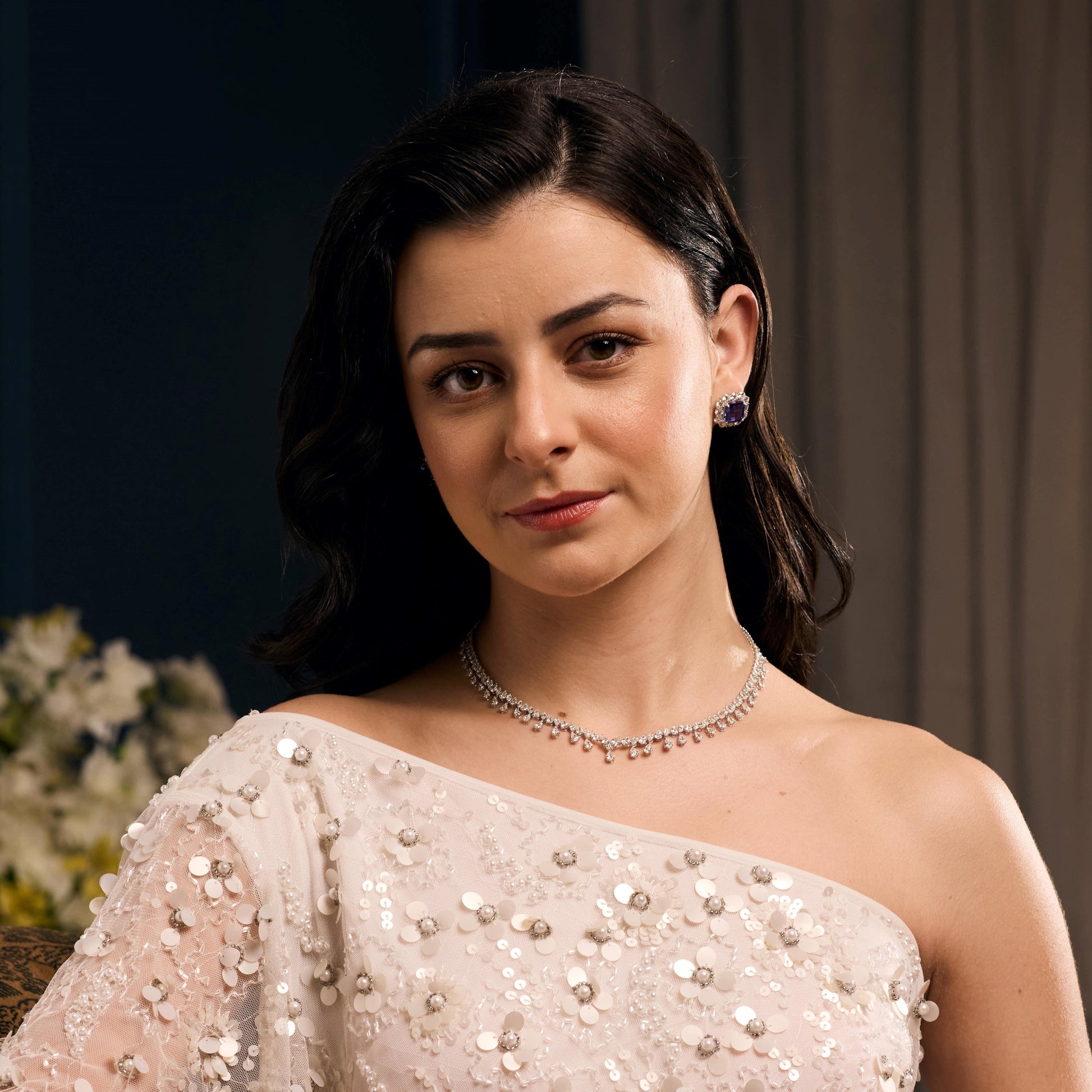 Fine Gold Delicate Natural Diamond Necklace with Hanging Drops